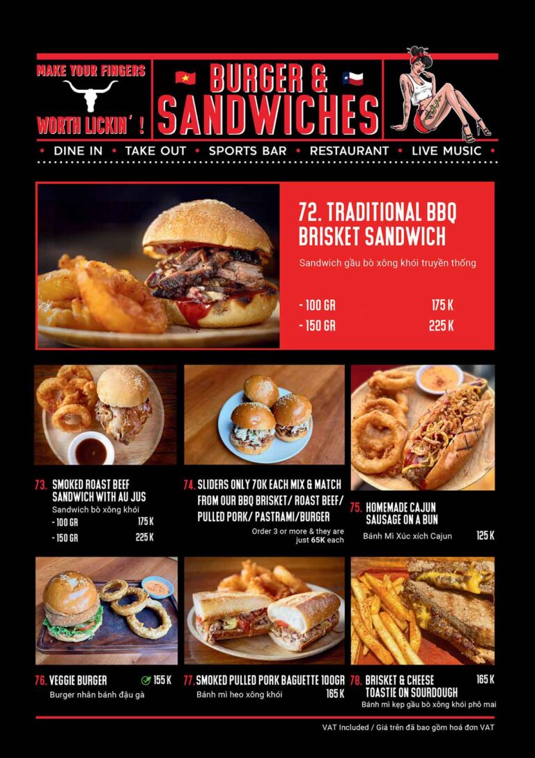 Dirty Fingers Menu - Burgers and Sandwiches