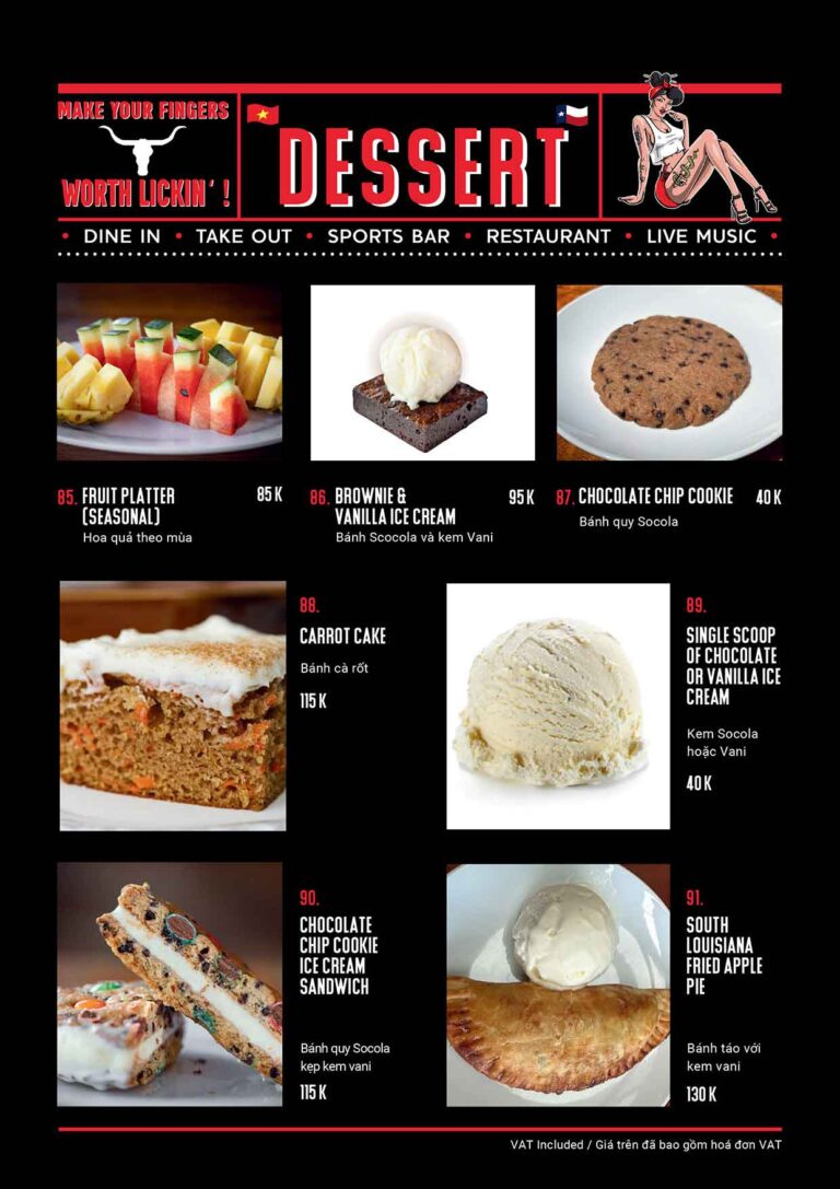 Dirty Fingers Menu - Desserts