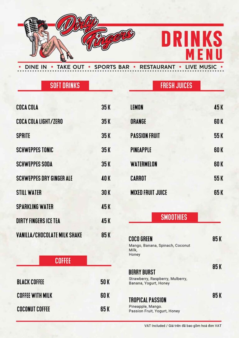 Dirty Fingers - Drink Menu