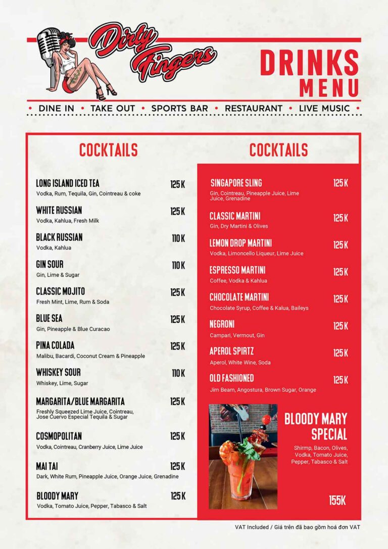 Dirty Fingers - Drink Menu