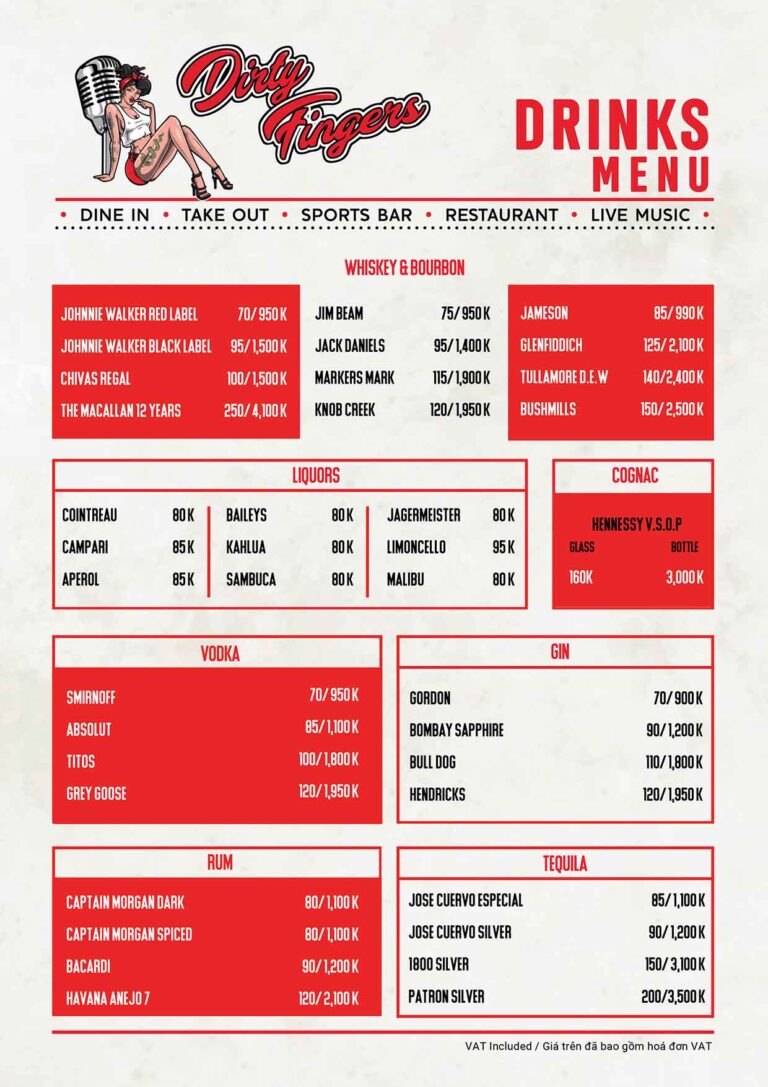 Dirty Fingers - Drink Menu