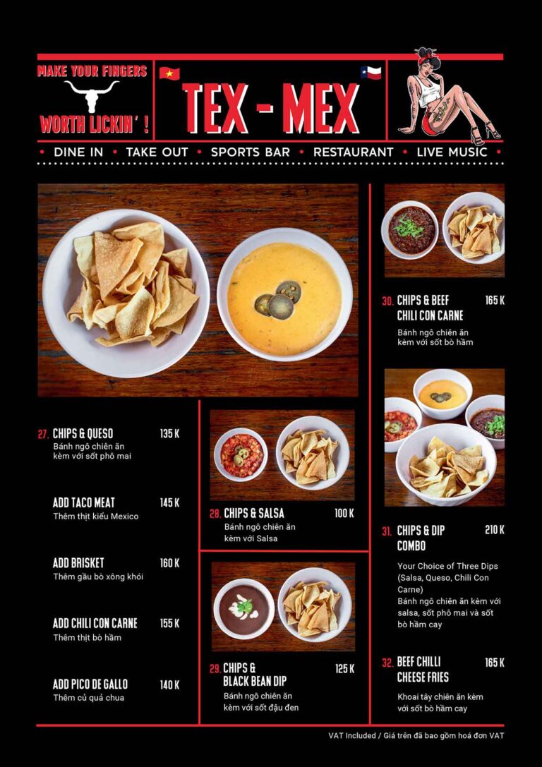 Dirty Fingers Menu - Tex Mex