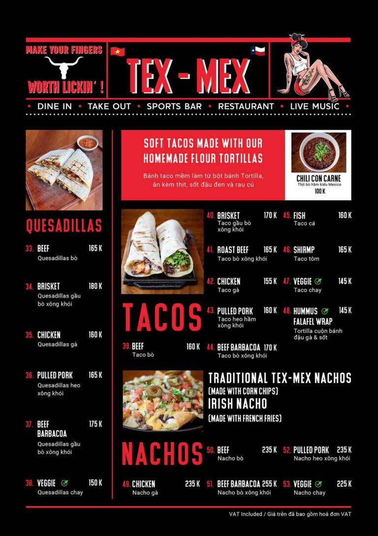 Dirty Fingers Menu - Tex Mex