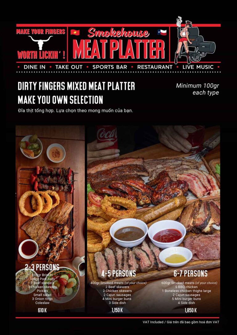 Dirty Fingers Menu - Smokehouse Meat Platter