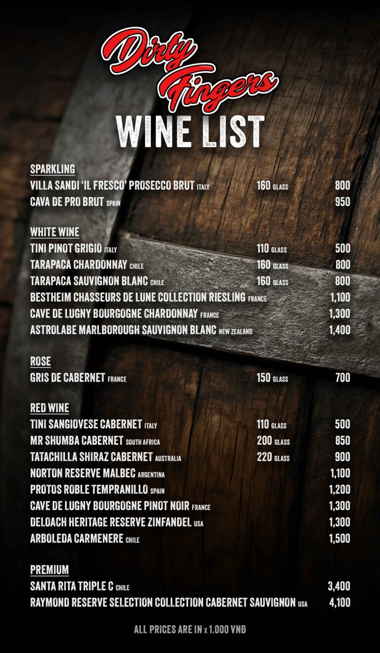 Dirty Fingers - Wine List