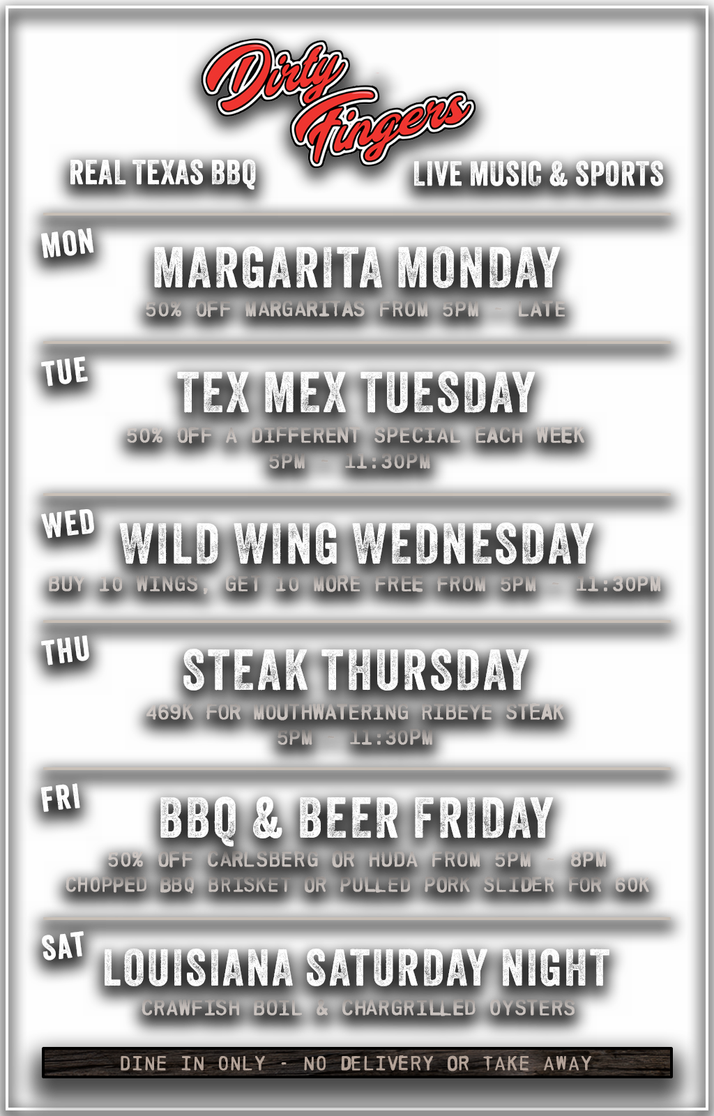 Dirty Fingers - Weekly Specials