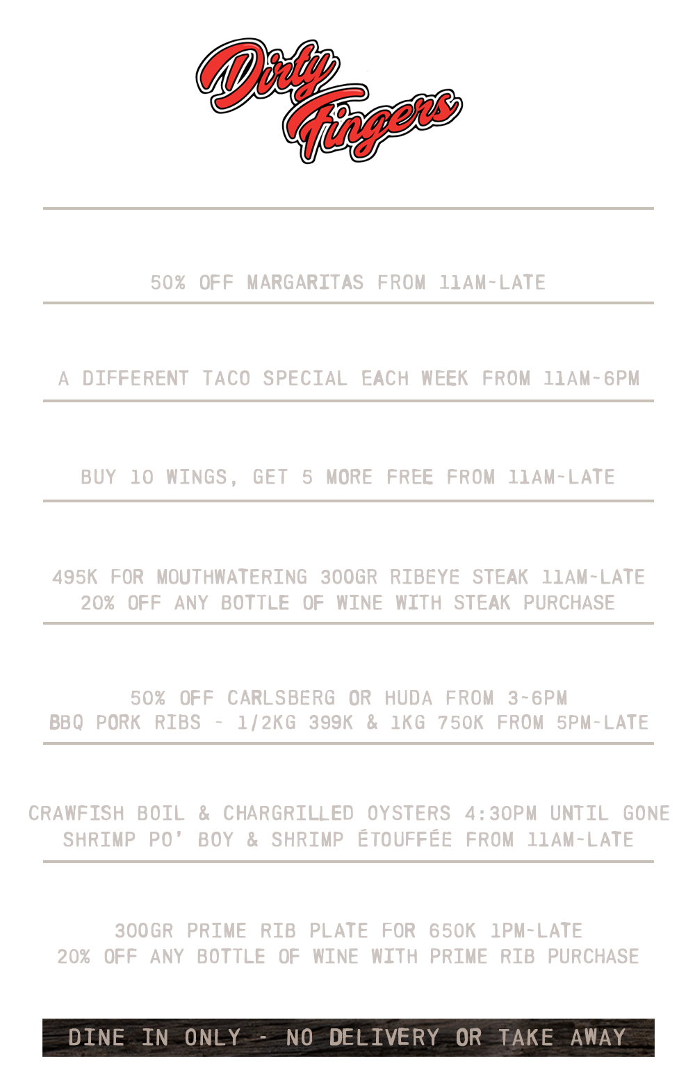 Dirty Fingers - Weekly Specials