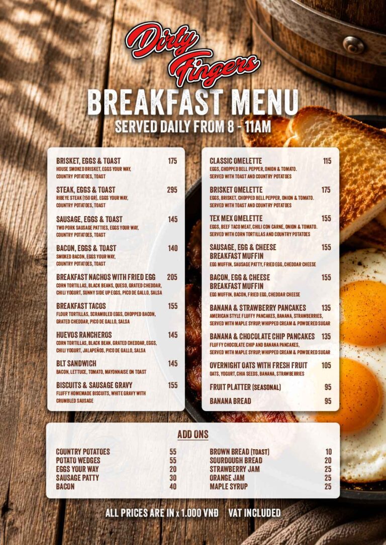Dirty Fingers Breakfast Menu June2026